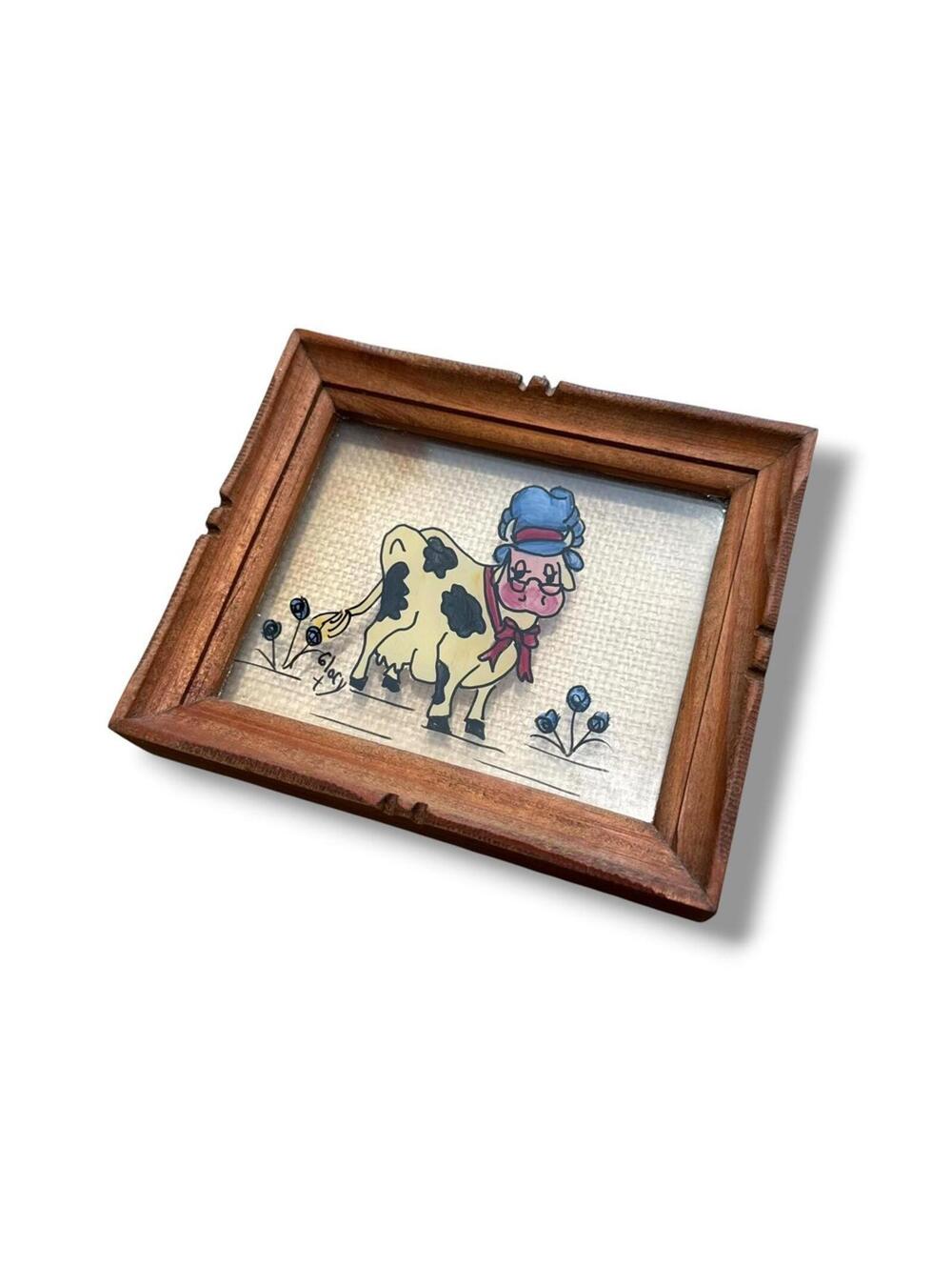 Vintage Framed Reverse Cow Glass Painting